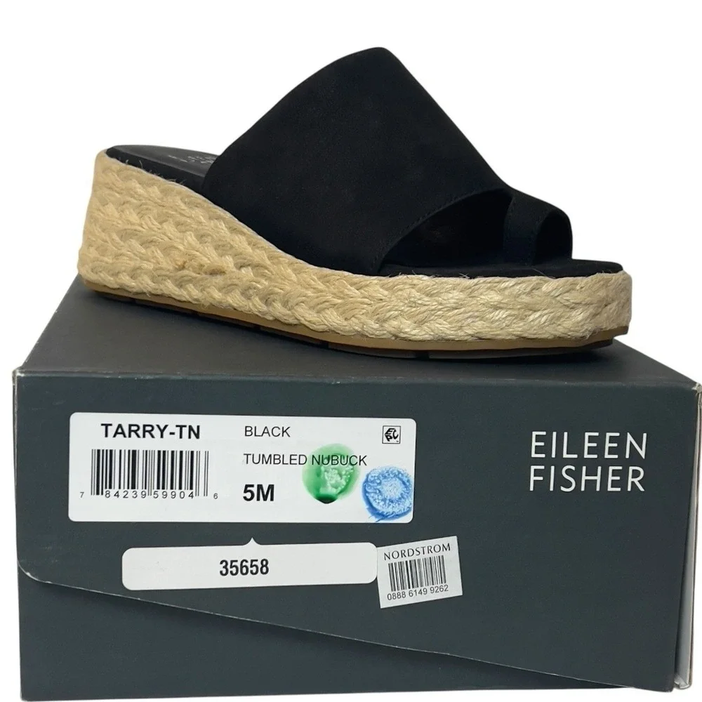 Eileen Fisher Tarry-TN Black Tumbled‎ Nubuck Slide Platform Espadrille 5M